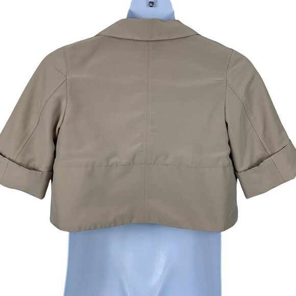Red Valentino Size 8 US Crop Jacket Shrug 1/2 Sleeve Khaki Beige Button Up 42 - Picture 2 of 7